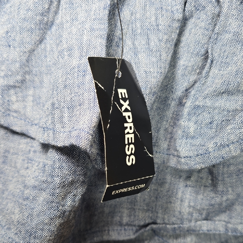 Express Blue Ruffled Crop Blouse - Picture 2 of 8